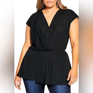 City Chic Black Surplice Peplum Blouse